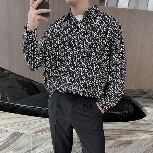 men's casual shirts light luxury letter printed shirt 2021 autumn loose long sleeve harajuku hip hop streetwear social party, White;black
men's casual shirts light luxury letter printed shirt 2021 autumn loose long sleeve harajuku hip hop streetwear social party, White;black