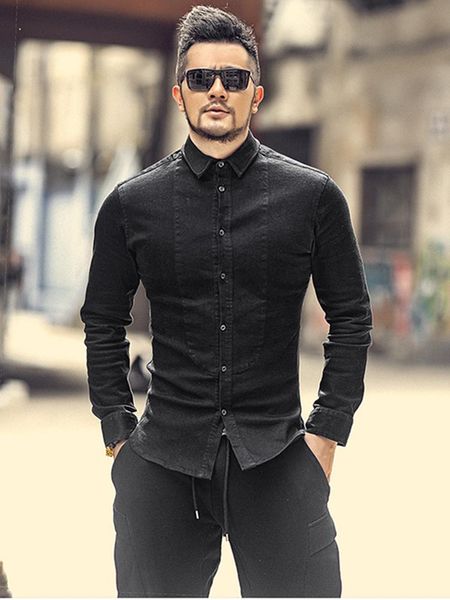 men's casual shirts 2021 thickened stretch black denim shirt aluminum stand collar slim jacket s5022, White;black
men's casual shirts 2021 thickened stretch black denim shirt aluminum stand collar slim jacket s5022, White;black