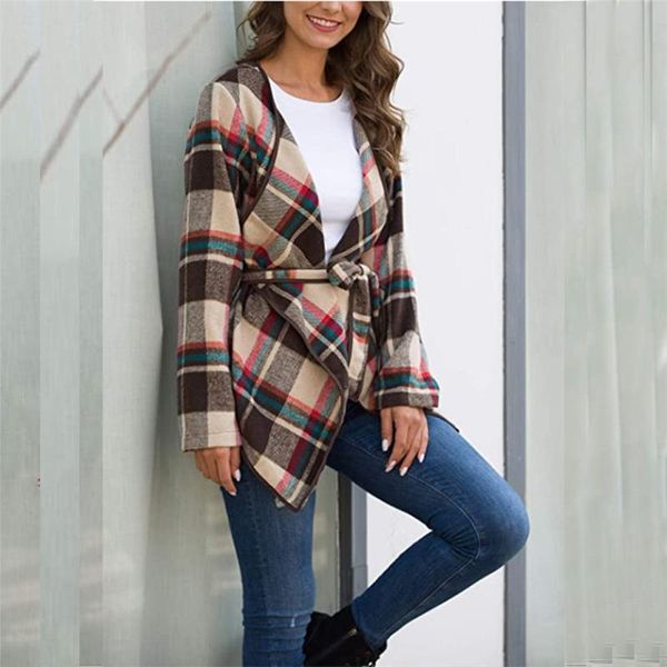 women's jackets fashion trendy women spring autumn turn down collar stylish casual long sleeve plaid print wrap belted coat daily wear, Black;brown
women's jackets fashion trendy women spring autumn turn down collar stylish casual long sleeve plaid print wrap belted coat daily wear, Black;brown