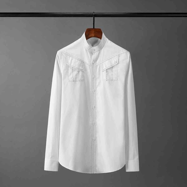 tee shirt shirt white cotton long sleeve two pockets stand collar mens shirts slim fit male shrits 4xl, White;black
tee shirt shirt white cotton long sleeve two pockets stand collar mens shirts slim fit male shrits 4xl, White;black