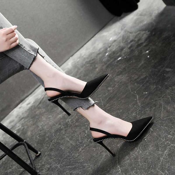 9cm sandal's thin heel pointed head 2021 summer rivet nightclub baotou button high-heeled sho, Black
9cm sandal's thin heel pointed head 2021 summer rivet nightclub baotou button high-heeled sho, Black