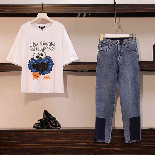 pants fashion sequins cartoon monster cotton tshirts + hit color pocket ankle-length jeans pant 2 piece set women denim pants suits, White
pants fashion sequins cartoon monster cotton tshirts + hit color pocket ankle-length jeans pant 2 piece set women denim pants suits, White
