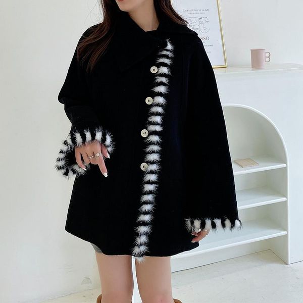 women's wool & blends 2022 ladies patchwork real mink decoration lamb woolen jackets and coat wholesale d043., Black
women's wool & blends 2022 ladies patchwork real mink decoration lamb woolen jackets and coat wholesale d043., Black