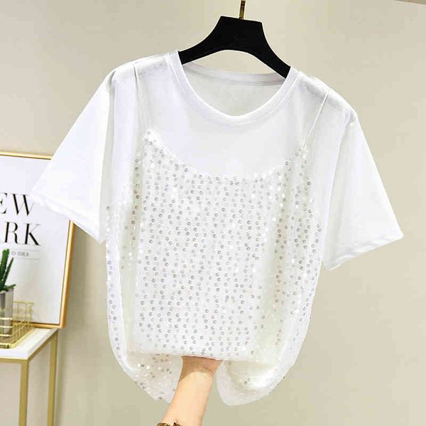 fashion sequins two-piece short sleeve t-shirt round neck style casual white blue tshirts women 61h 210420
fashion sequins two-piece short sleeve t-shirt round neck style casual white blue tshirts women 61h 210420