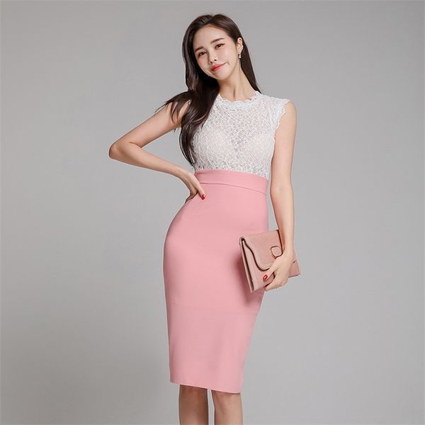 women's dress summer korean version temperament round neck sleeveless lace stitching office lady 210416, Black;gray
women's dress summer korean version temperament round neck sleeveless lace stitching office lady 210416, Black;gray