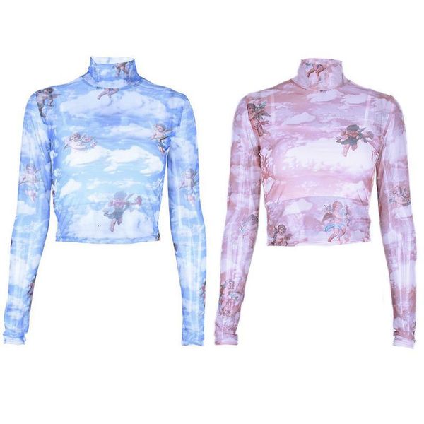 women's t-shirt women lace transparent short turtleneck long sleeve mesh printing crop drop x5be, White
women's t-shirt women lace transparent short turtleneck long sleeve mesh printing crop drop x5be, White