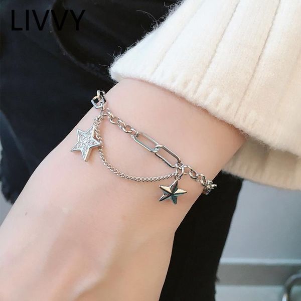 link, chain livvy silver color double star glowing zircon pendant bracelet female fashionexquisite unique handmade jewelry gift, Black
link, chain livvy silver color double star glowing zircon pendant bracelet female fashionexquisite unique handmade jewelry gift, Black