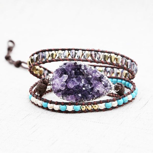 tennis natural stone crystal quartz charms bracelet 3 strands wrap bracelets handmade boho leather for women jewelry, Golden;silver
tennis natural stone crystal quartz charms bracelet 3 strands wrap bracelets handmade boho leather for women jewelry, Golden;silver