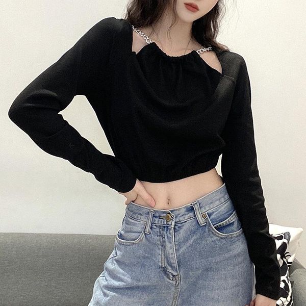 women's t-shirt women crop adults solid color long sleeve round neck hollow out casual loose bare navel spring and autumn, White
women's t-shirt women crop adults solid color long sleeve round neck hollow out casual loose bare navel spring and autumn, White
