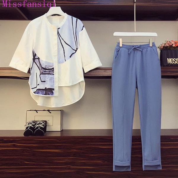 l-4xl 2021 hit spring two-piece sets for women long sleeves printed shirt + blue wide leg pants ladies suits female clothing women's tw, White
l-4xl 2021 hit spring two-piece sets for women long sleeves printed shirt + blue wide leg pants ladies suits female clothing women's tw, White