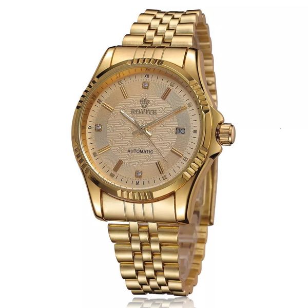 business waterproof luminous mechanical watch steel band calendar men's all gold couple watch, Slivery;brown 
business waterproof luminous mechanical watch steel band calendar men's all gold couple watch, Slivery;brown