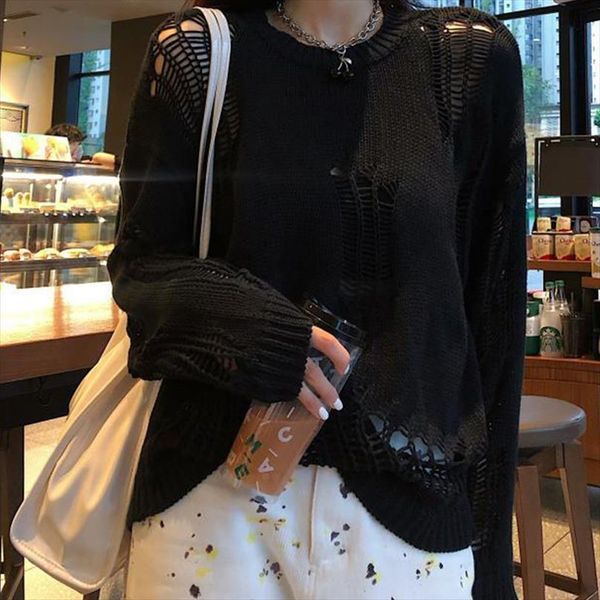 women solid hollow sweaters long sleeved knitted oversized pullovers korean fashion autumn o neck loose sueter mujer, White;black
women solid hollow sweaters long sleeved knitted oversized pullovers korean fashion autumn o neck loose sueter mujer, White;black