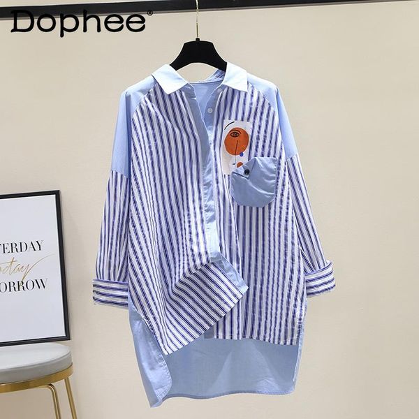 women's blouses & shirts blue striped colorblock mid-length blouse women 2021 loose cotton linen long sleeve button up shirt femme plus, White
women's blouses & shirts blue striped colorblock mid-length blouse women 2021 loose cotton linen long sleeve button up shirt femme plus, White