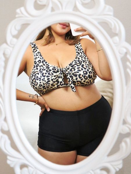 plus leopard knot front shorts bikini swimsuit x2gx#, Black
plus leopard knot front shorts bikini swimsuit x2gx#, Black