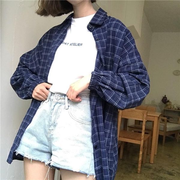 women's blouses & shirts deeptown plaid shirt women checkered beautiful with lush sleeves graphic korean 2021 fashion vintage oversized, White
women's blouses & shirts deeptown plaid shirt women checkered beautiful with lush sleeves graphic korean 2021 fashion vintage oversized, White