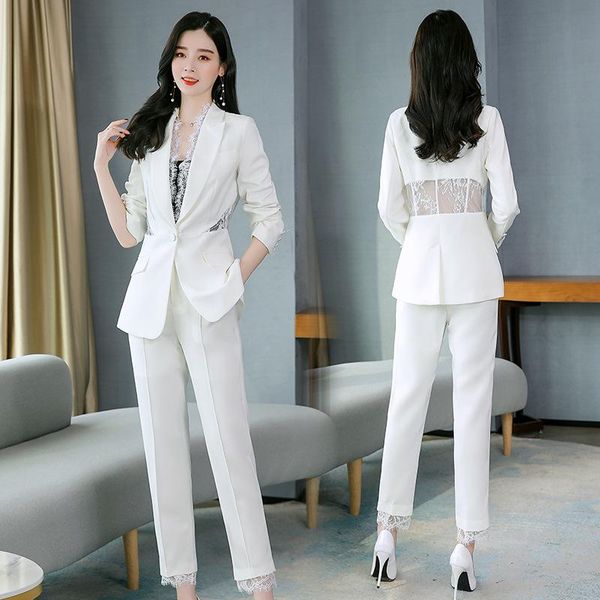 spring and summer women's professional leisure fashion lace stitching small suit nine point feet pants temperament two-piece two piece, White
spring and summer women's professional leisure fashion lace stitching small suit nine point feet pants temperament two-piece two piece, White