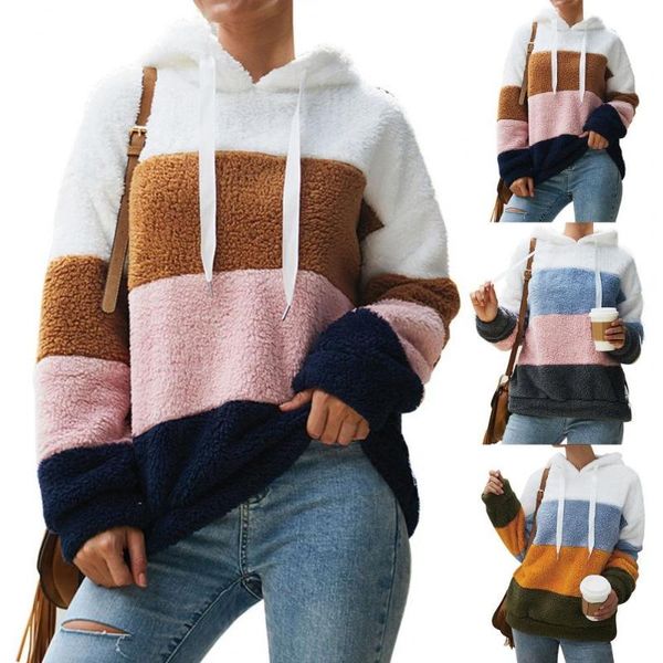 women's hoodies & sweatshirts hooded long sleeve women sweatshirt double sided velvet color block drawstring fluffy outerwear, Black
women's hoodies & sweatshirts hooded long sleeve women sweatshirt double sided velvet color block drawstring fluffy outerwear, Black