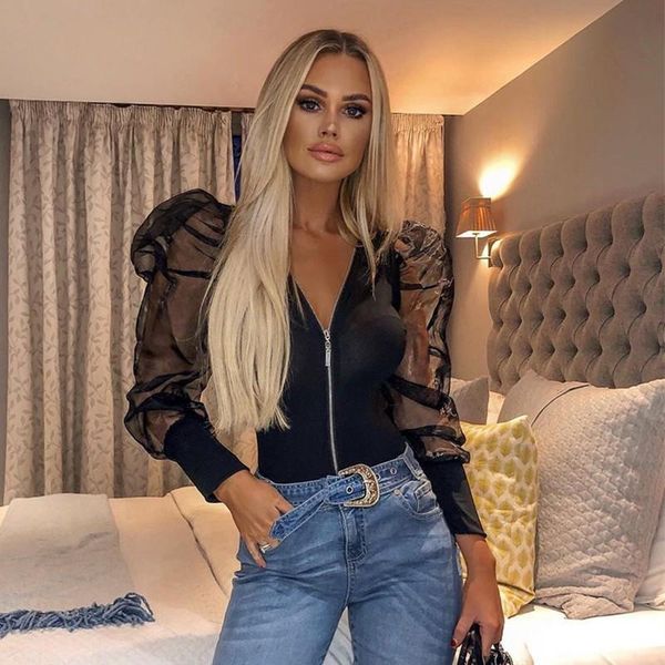 women's jumpsuits & rompers overall mesh puff sleeve bodysuit women v-neck slim body suit fashion ladies solid color short playsui, Black;white
women's jumpsuits & rompers overall mesh puff sleeve bodysuit women v-neck slim body suit fashion ladies solid color short playsui, Black;white