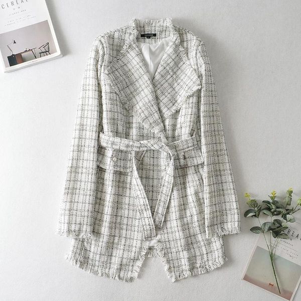 women's wool & blends fashion jacket women plaid tweed 2021 spring autumn coat long sleeve turn down decorative pocket collar belt tass, Black
women's wool & blends fashion jacket women plaid tweed 2021 spring autumn coat long sleeve turn down decorative pocket collar belt tass, Black
