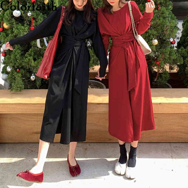 colorfaith new women's spring autumn dresses fashionable korean style elegant lace up split vintage red long dress dr30108 210413, Black;gray
colorfaith new women's spring autumn dresses fashionable korean style elegant lace up split vintage red long dress dr30108 210413, Black;gray