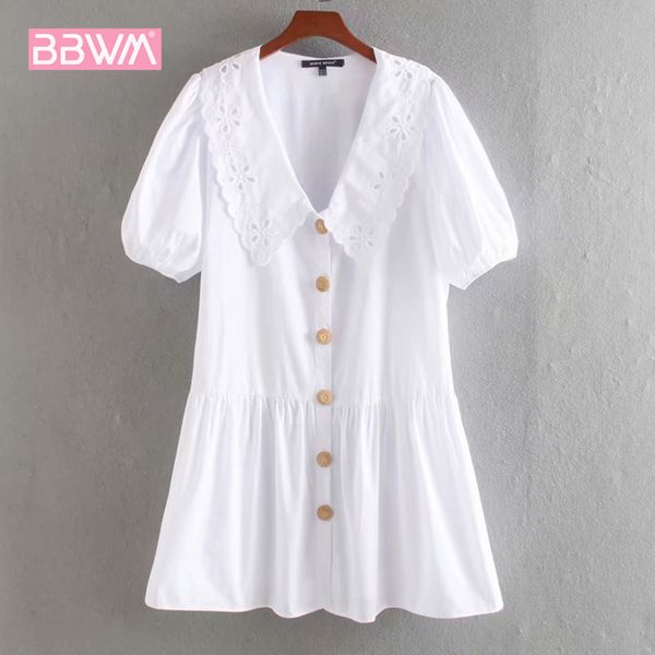 french wild sweet embroidered loose single-breasted white female dress v-neck hollow simple chic women's 210507, Black;gray
french wild sweet embroidered loose single-breasted white female dress v-neck hollow simple chic women's 210507, Black;gray