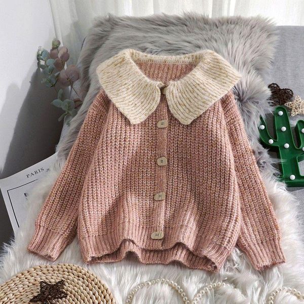 women's knits & tees sweet style coarse yarn knitted women sweater cardigan winter 2021 turn-down collar loose thicken warm female outw, White
women's knits & tees sweet style coarse yarn knitted women sweater cardigan winter 2021 turn-down collar loose thicken warm female outw, White