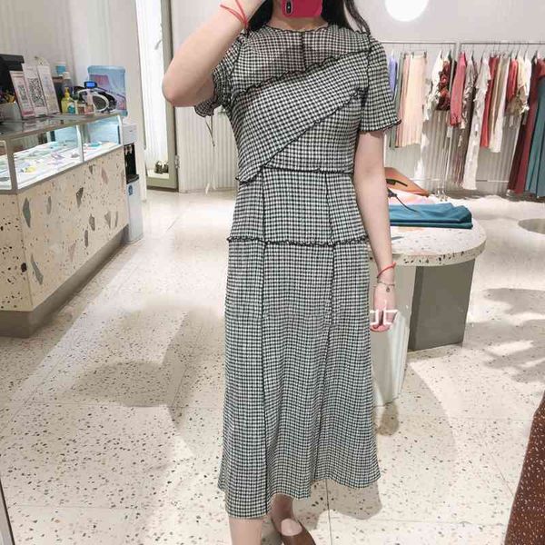 o neck short sleeve pullover dress women high waist hip skinny vestidos summer all match temperament robe plaid 210514, Black;gray
o neck short sleeve pullover dress women high waist hip skinny vestidos summer all match temperament robe plaid 210514, Black;gray