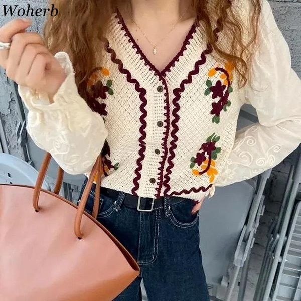 women's knits & tees woherb 2021 summer thin knitted cardigan women v-neck floral embroidery knitwear korean elegant ladies jumpers sw, White
women's knits & tees woherb 2021 summer thin knitted cardigan women v-neck floral embroidery knitwear korean elegant ladies jumpers sw, White