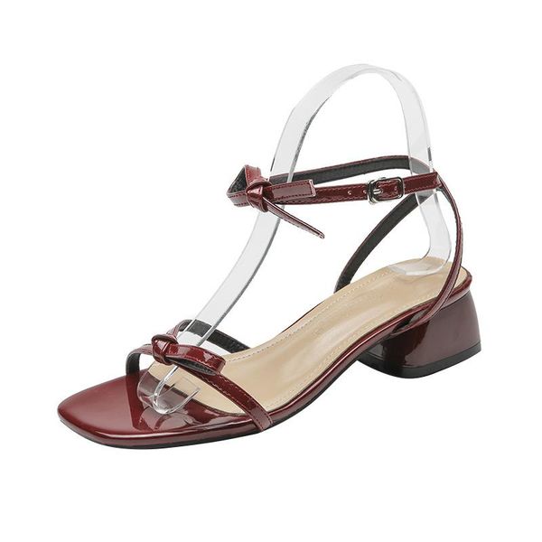 thick heel pumps summer shoes women sandals bow ankle belt 2021 female casual elegant, Black