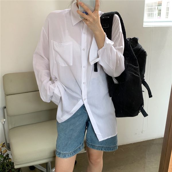 white thin sunscreen summer solid minimalist soft all match chic full sleeves fashion ol loose shirts 210421
white thin sunscreen summer solid minimalist soft all match chic full sleeves fashion ol loose shirts 210421
