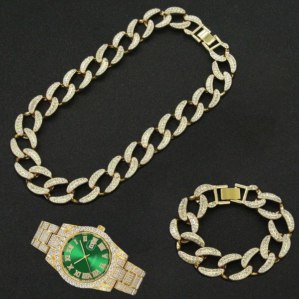 chains hip hop 3pcs kit 19mm full iced out paved rhinestone choker cuban rapper necklace+watch+bracelet for men women jewelry, Silver
chains hip hop 3pcs kit 19mm full iced out paved rhinestone choker cuban rapper necklace+watch+bracelet for men women jewelry, Silver