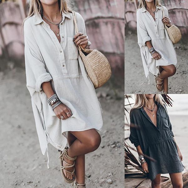 casual dresses 2021 women lapel long sleeve spring autumn shirt dress cotton linen elegant solid work office vestidos female loose robe, Black;gray
casual dresses 2021 women lapel long sleeve spring autumn shirt dress cotton linen elegant solid work office vestidos female loose robe, Black;gray