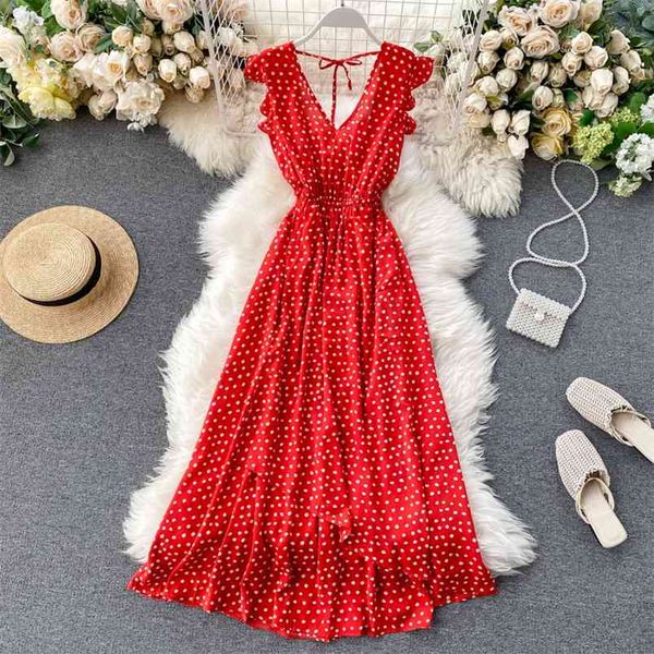 women's spring summer dress beach goddess ruffles backless v-neck waist dot irregular vacation ml790 210506, Black;gray
women's spring summer dress beach goddess ruffles backless v-neck waist dot irregular vacation ml790 210506, Black;gray