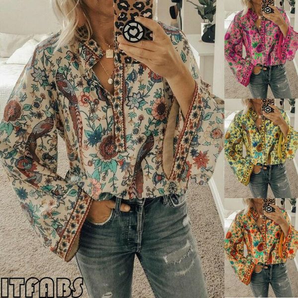 women boho floral flare long sleeve blouse shirt ladies peacock printed v neck loose fit blusas clothing women's blouses & shirts, White
women boho floral flare long sleeve blouse shirt ladies peacock printed v neck loose fit blusas clothing women's blouses & shirts, White