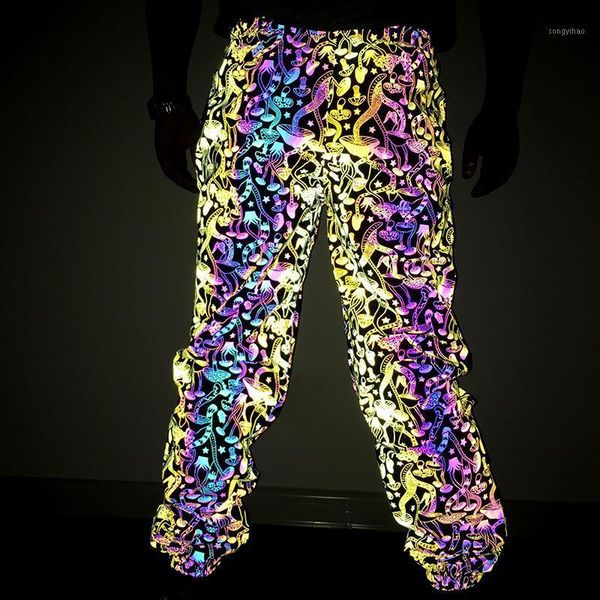 men's and women's colorful mushroom reflective casual pants teenagers street hip hop trousers, Black
men's and women's colorful mushroom reflective casual pants teenagers street hip hop trousers, Black