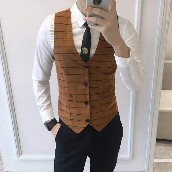 men's vests spring vest business casual v-collar carelecos para hombre waistcoat gray lattice man short brand, Black;white 
men's vests spring vest business casual v-collar carelecos para hombre waistcoat gray lattice man short brand, Black;white