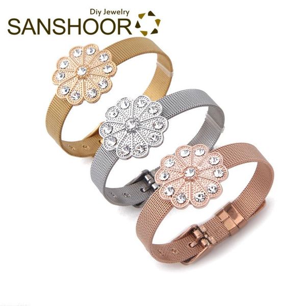 tennis sanshoor 21cm mesh stainless steel armband keeper bracelet bangles set with 2.8cm big size crystal flower slide charms for women, Golden;silver
tennis sanshoor 21cm mesh stainless steel armband keeper bracelet bangles set with 2.8cm big size crystal flower slide charms for women, Golden;silver
