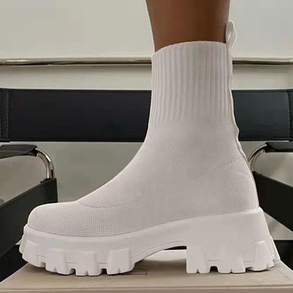 women boots autumn winter boots slip on socks shoes platform with heels de mujer knitted botines female, Black
women boots autumn winter boots slip on socks shoes platform with heels de mujer knitted botines female, Black