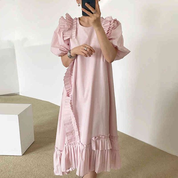 korean chic fashion pleated ruffles stitching o-neck puff sleeves loose solid pink/white/apricot irregular mid long dress 210525, Black;gray
korean chic fashion pleated ruffles stitching o-neck puff sleeves loose solid pink/white/apricot irregular mid long dress 210525, Black;gray