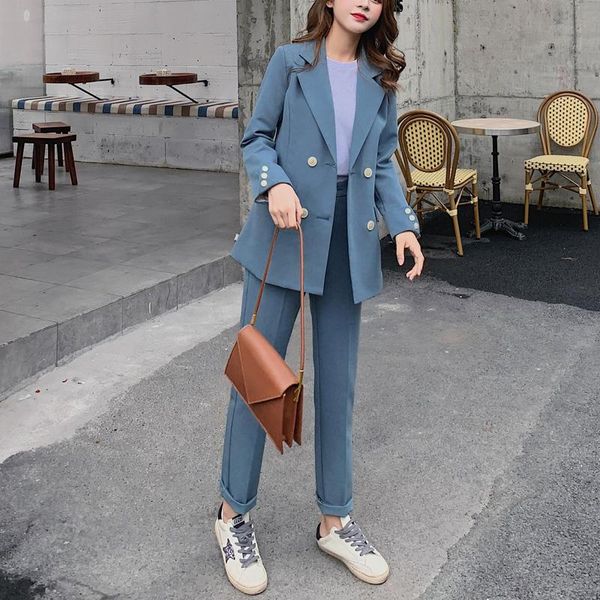 women's two piece pants 2021 fashion women blazer suits long sleeve double- breasted suit office ladies two-piece sets, White
women's two piece pants 2021 fashion women blazer suits long sleeve double- breasted suit office ladies two-piece sets, White