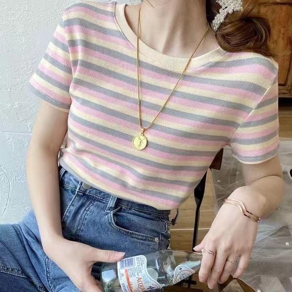 fashion stripe t-shirt women cotton short sleeve o-neck tshirt 2021 summer elastic casual harajuku tee shirt streetwear women's, White
fashion stripe t-shirt women cotton short sleeve o-neck tshirt 2021 summer elastic casual harajuku tee shirt streetwear women's, White
