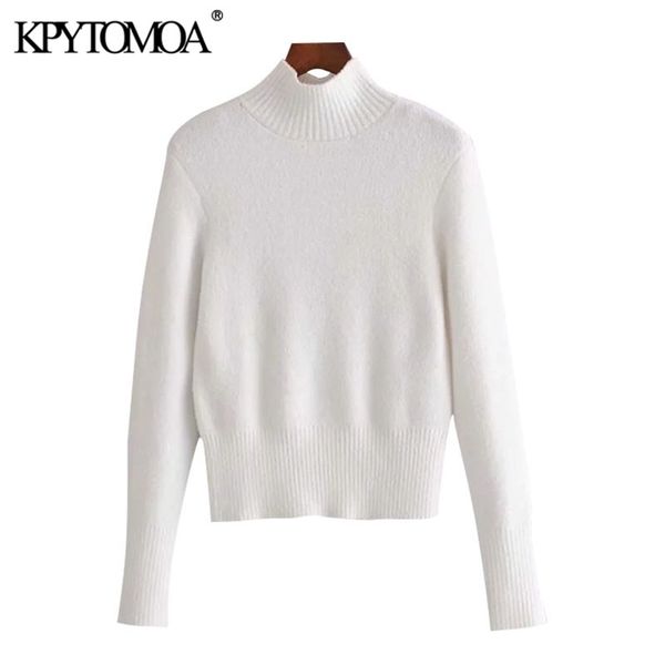women fashion soft touch cropped knitted sweater high neck long sleeve female pullovers chic 210420, White;black
women fashion soft touch cropped knitted sweater high neck long sleeve female pullovers chic 210420, White;black