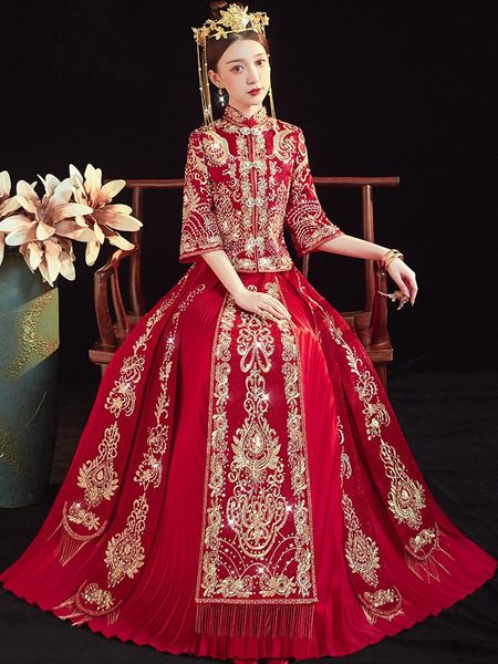 oversize 6xl bride embroidery chinese wedding dress retro cheongsam groom toast clothing long section ethnic, Red
oversize 6xl bride embroidery chinese wedding dress retro cheongsam groom toast clothing long section ethnic, Red