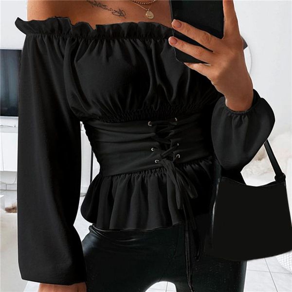 women's blouses & shirts women shoulder folds ruffled temperament fashion one-word solid color long sleeve summer for woman, White
women's blouses & shirts women shoulder folds ruffled temperament fashion one-word solid color long sleeve summer for woman, White