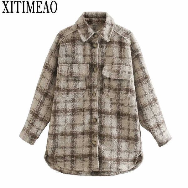 women autumn woollen blends coats winter casual long sleeve turndown collar single breasted plaid shirt loose overcoats 210602, Black
women autumn woollen blends coats winter casual long sleeve turndown collar single breasted plaid shirt loose overcoats 210602, Black