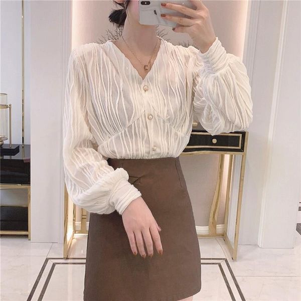 spring and autumn korean version ins specific novel pleated material loose wild v-neck shirt women women's blouses & shirts, White
spring and autumn korean version ins specific novel pleated material loose wild v-neck shirt women women's blouses & shirts, White