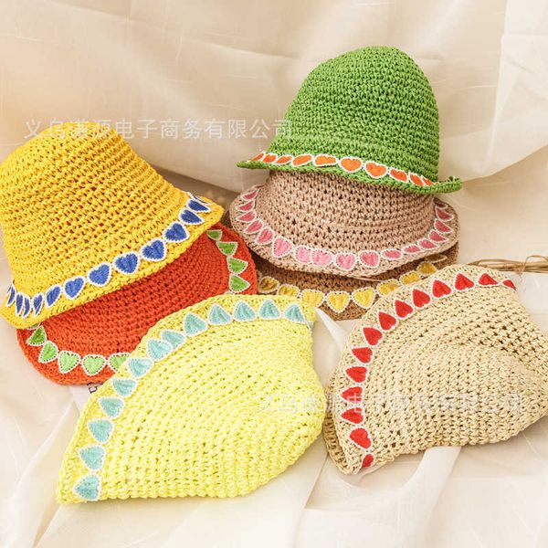 net red candy color love lace children straw hat breathable sun trend simple men and women baby sunscreen cap, Yellow
net red candy color love lace children straw hat breathable sun trend simple men and women baby sunscreen cap, Yellow