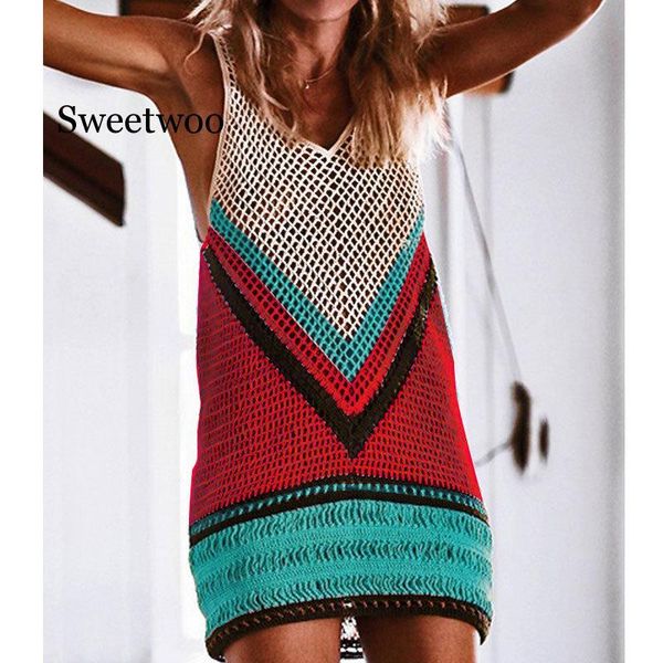 women's swimwear deepv neck beach cover up bikini crochet knitted summer wear hollow out swimsuit dresses, White;black
women's swimwear deepv neck beach cover up bikini crochet knitted summer wear hollow out swimsuit dresses, White;black