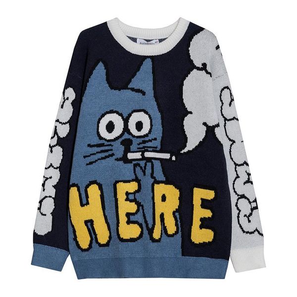 men's sweaters men sweater cartoon funny cat print o-nec pullover soft slim casual high street fashion autumn streetwear, White;black
men's sweaters men sweater cartoon funny cat print o-nec pullover soft slim casual high street fashion autumn streetwear, White;black