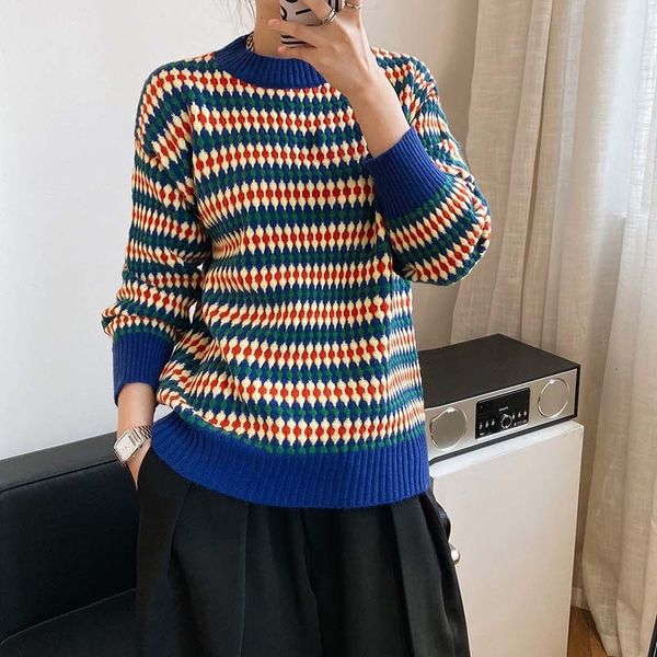 women's sweaters and pullovers long sleeve geometry knitted pullover loose warm thick pull femme outwear ah4i, White;black
women's sweaters and pullovers long sleeve geometry knitted pullover loose warm thick pull femme outwear ah4i, White;black